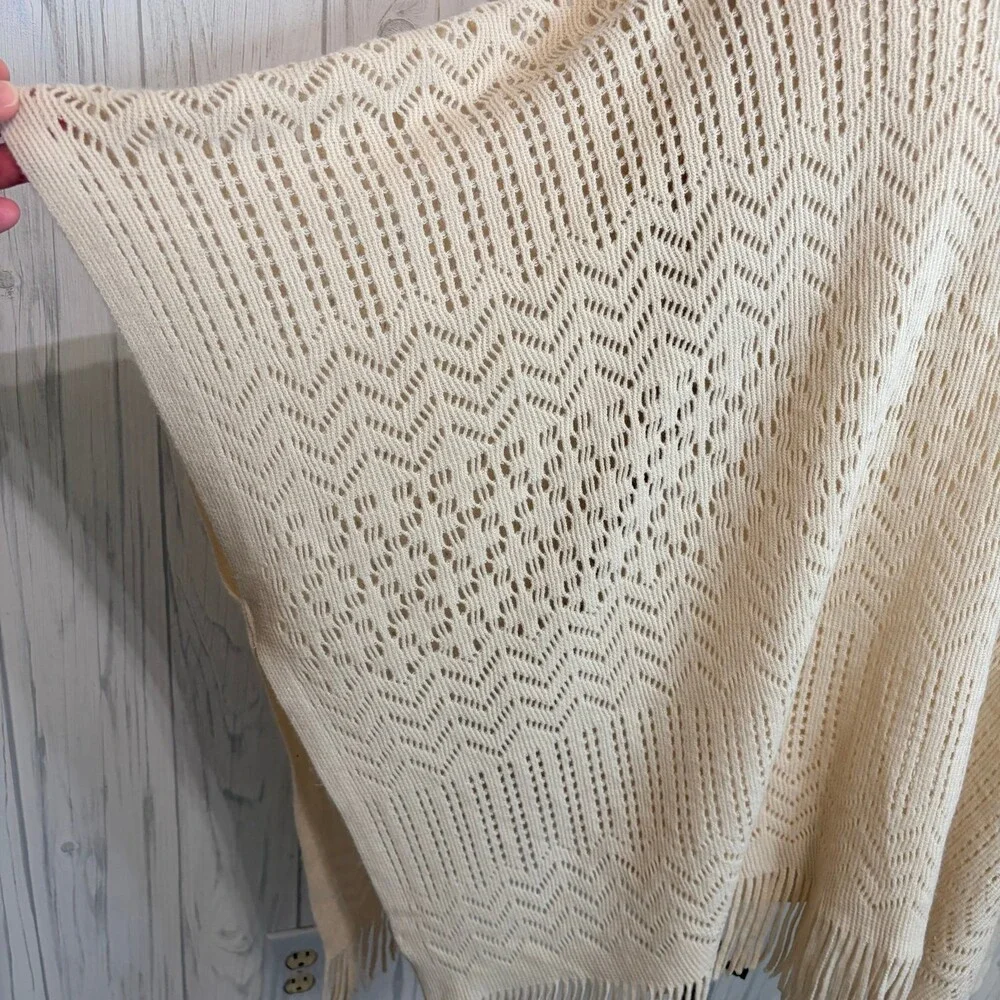 LOFT Beige Knit Boho Kimono Fringe Hem, O/S